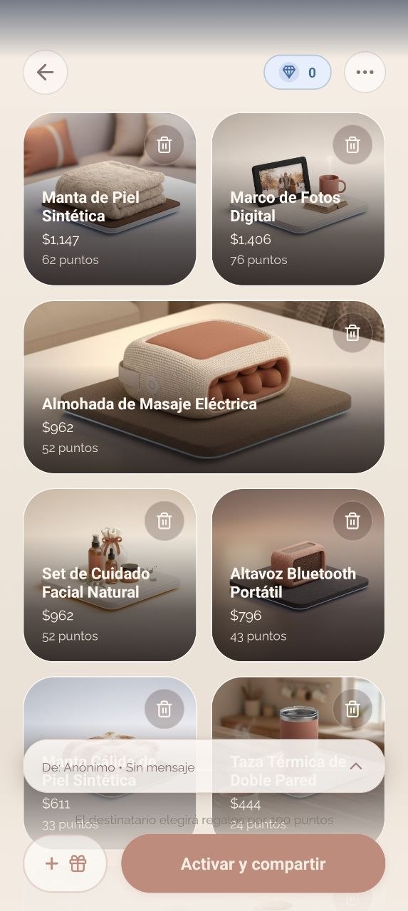 Pantalla de regalos en Giftopus